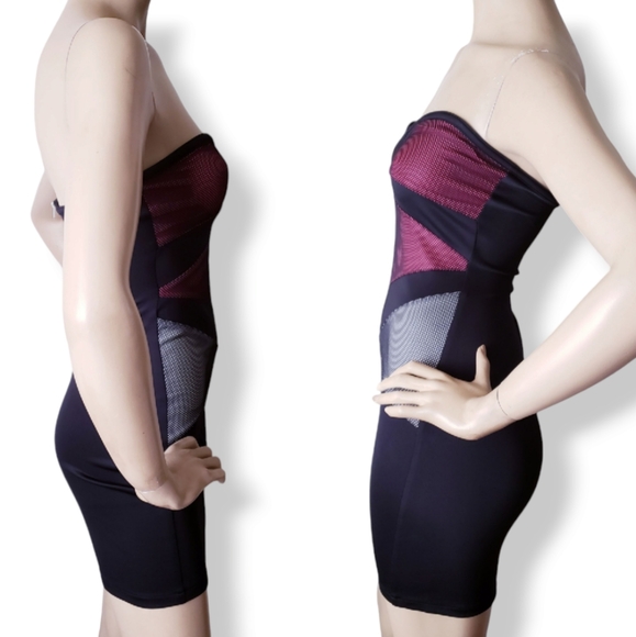 Moon Collection Black, Pink & White Color Block Mesh Overlay Bodycon Dress - Picture 4 of 7